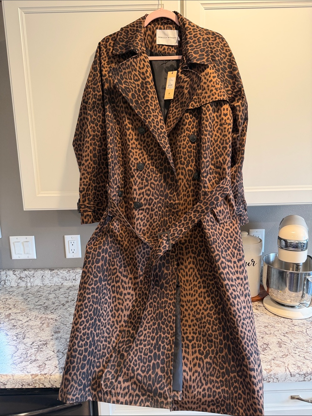 Rebecca Minkoff Leopard Print Trench Coat - Brown and Black - Picture 4 of 15